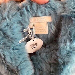 NWT Cochni Blue Rabbit Fur Poncho size small